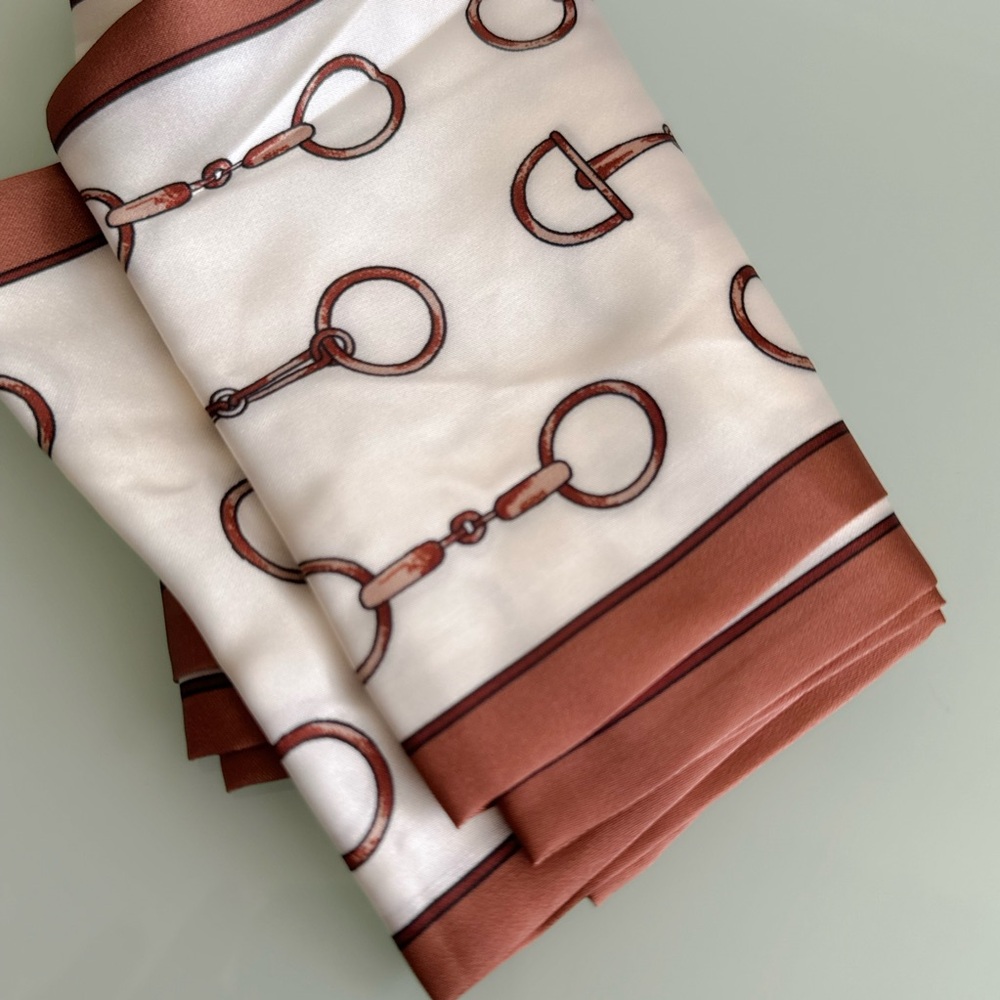 Equestrian Print Scarf in Brown and White S38 - Picture 4 of 4